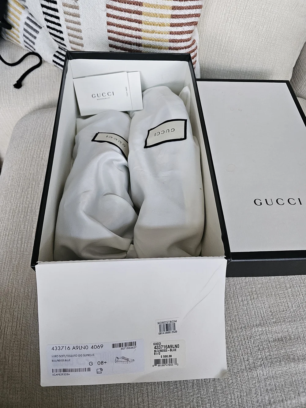 Gucci Men's Navy Leather & GG Canvas Low-Top Sneakers